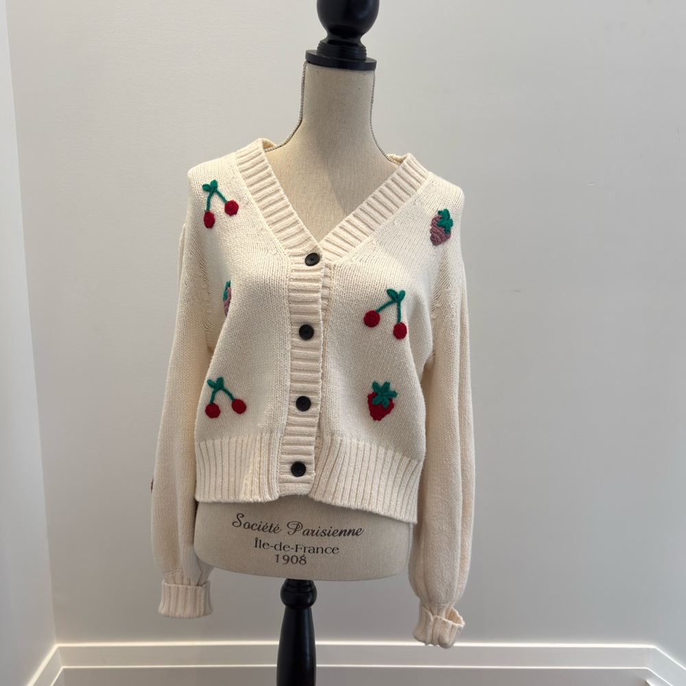 RAILS Esther Cream Cardigan with Cherry Embroidery-BNWOT